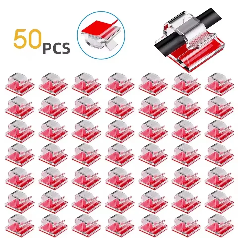 50 clips adhésifs transparents pour câbles, idéals pour le bureau, la voiture, les murs et les câbles TV, utilisables en extérieur 8