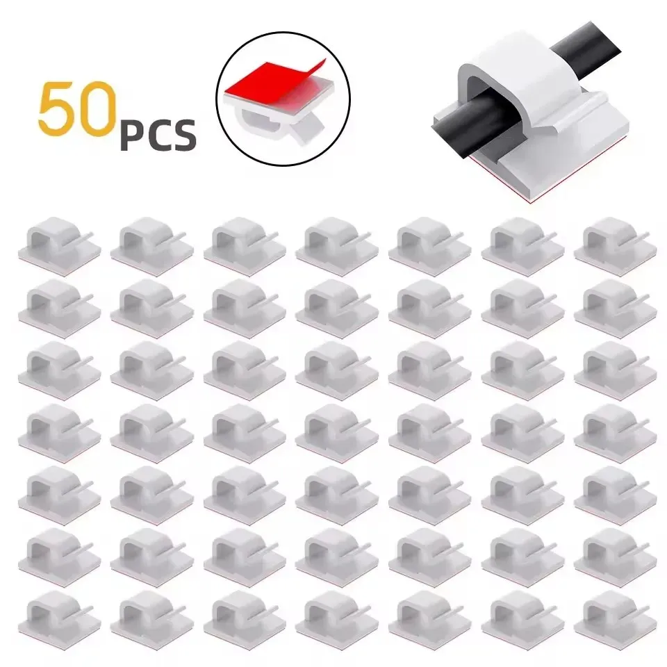 50 clips adhésifs transparents pour câbles, idéals pour le bureau, la voiture, les murs et les câbles TV, utilisables en extérieur 7