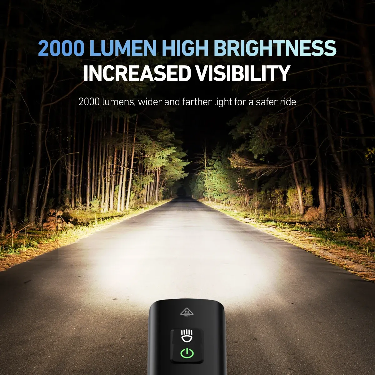 Phare avant de vélo 2000 lumens CYCLAMI en alliage d'aluminium, rechargeable via USB-C, fixation sur guidon, pour VTT et vélo de route, modèle BR2000 2