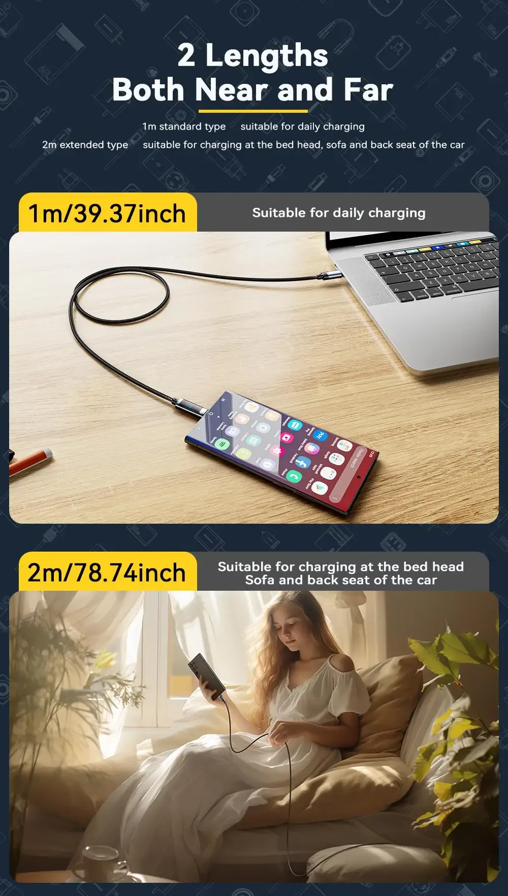Câble de charge rapide USB-C, utilisation nomade