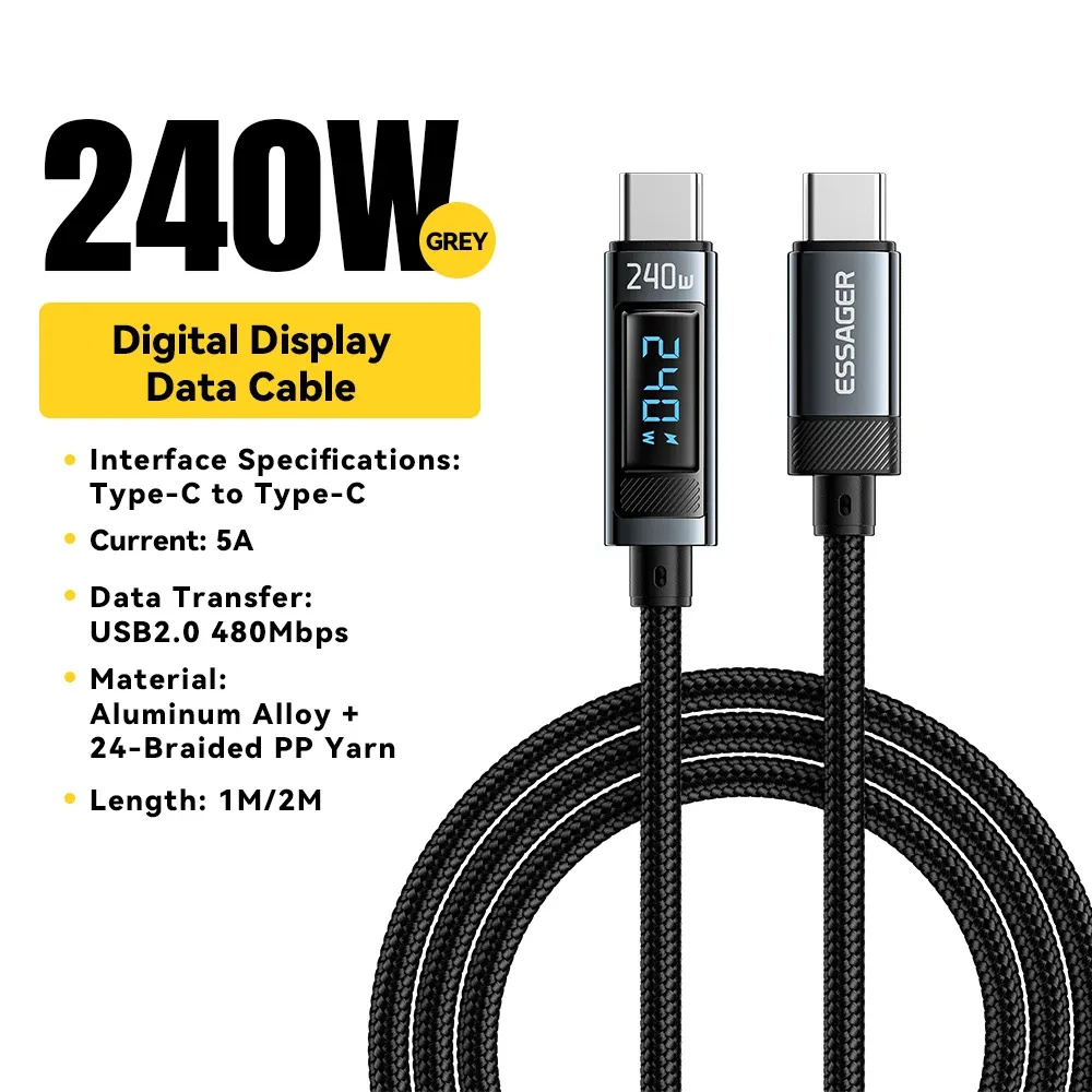 Câble USB Type-C vers USB-C 240 W Essager, PD 3.1, charge rapide 100 W pour iPhone 15 Pro Max, MacBook Pro, Xiaomi et Samsung 7