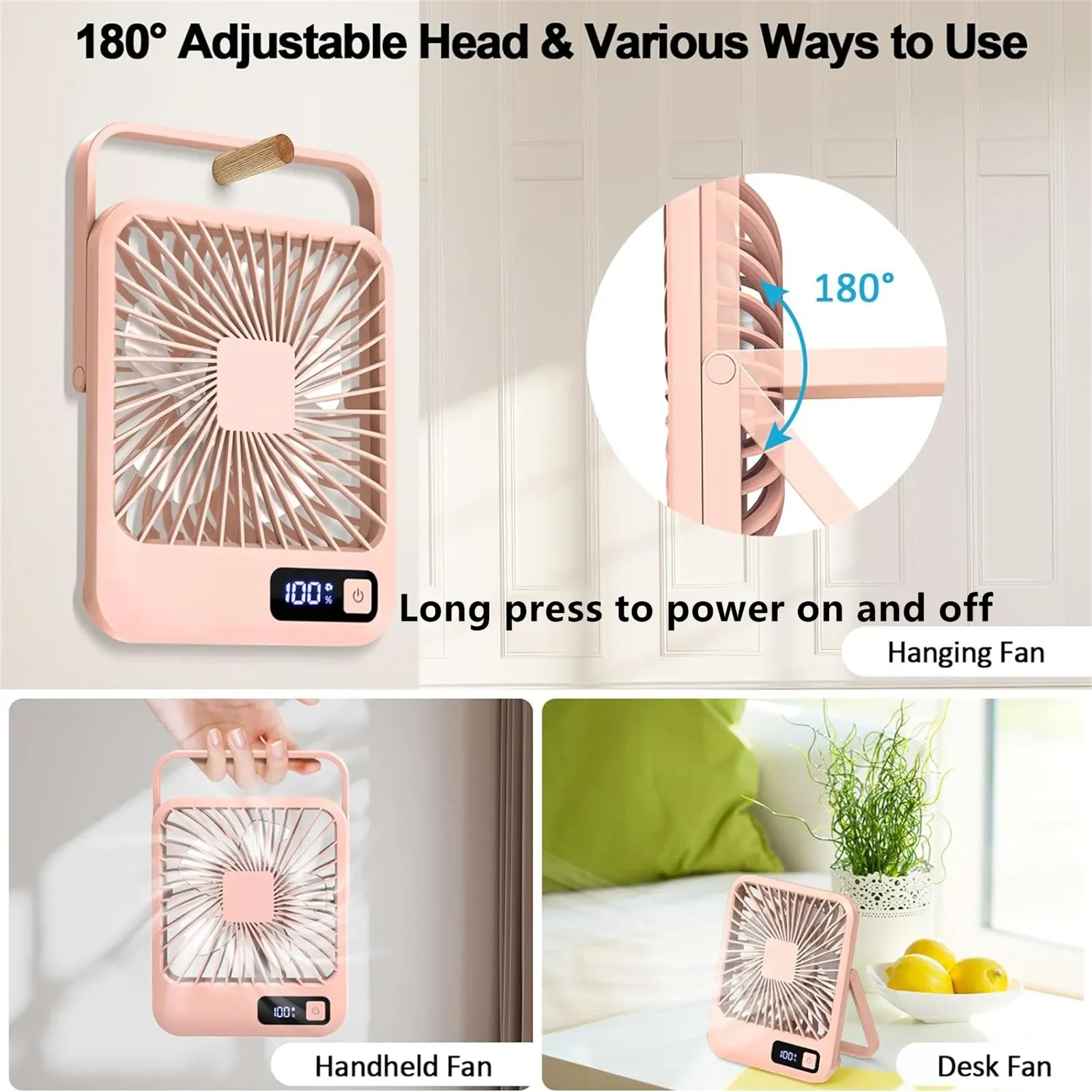 Ventilateur de bureau rechargeable, détail du design