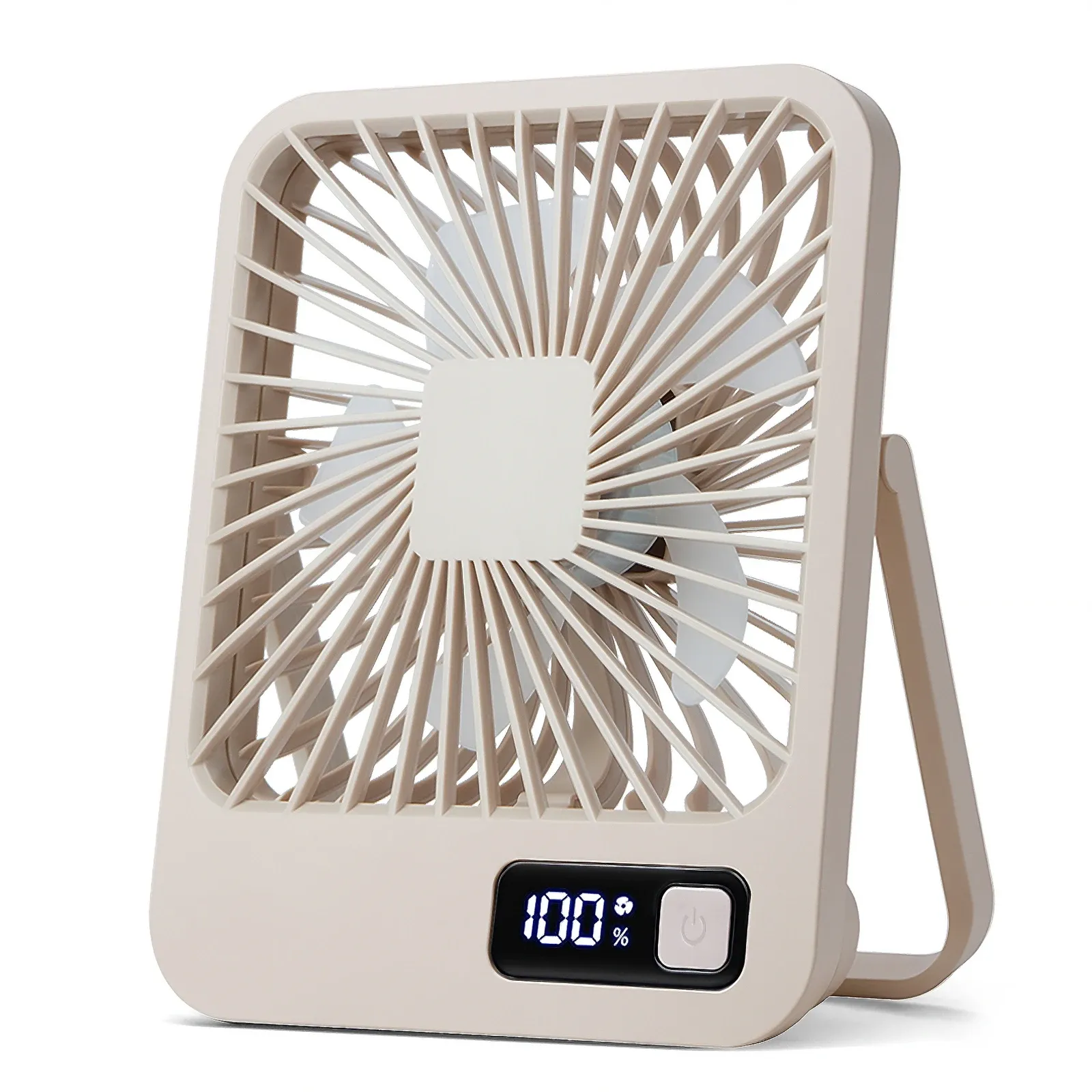Ventilateur de bureau rechargeable USB portable à 180° avec pliage et inclinaison, affichage de puissance et 5 vitesses ultra silencieuses 7