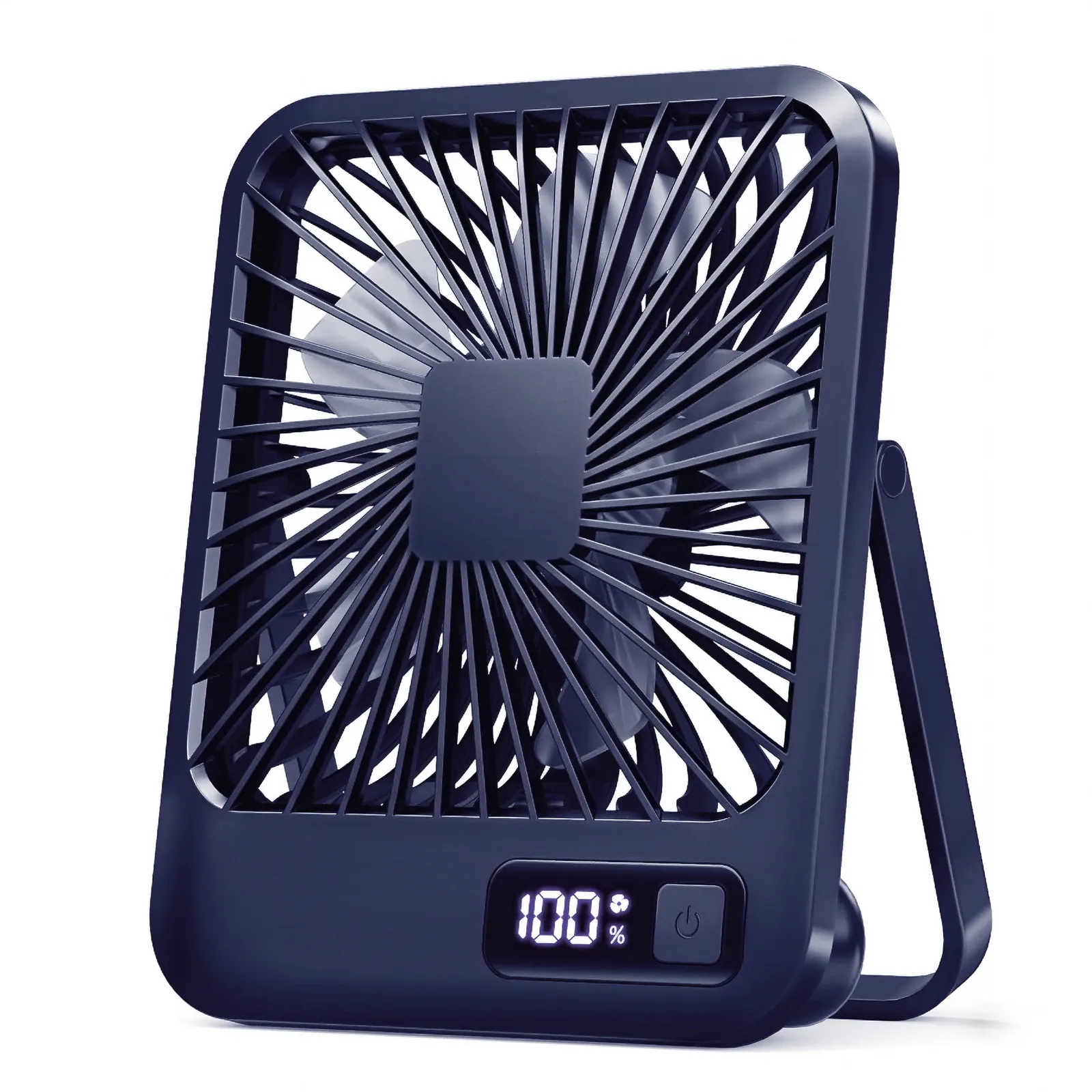 Ventilateur de bureau rechargeable USB portable à 180° avec pliage et inclinaison, affichage de puissance et 5 vitesses ultra silencieuses 8