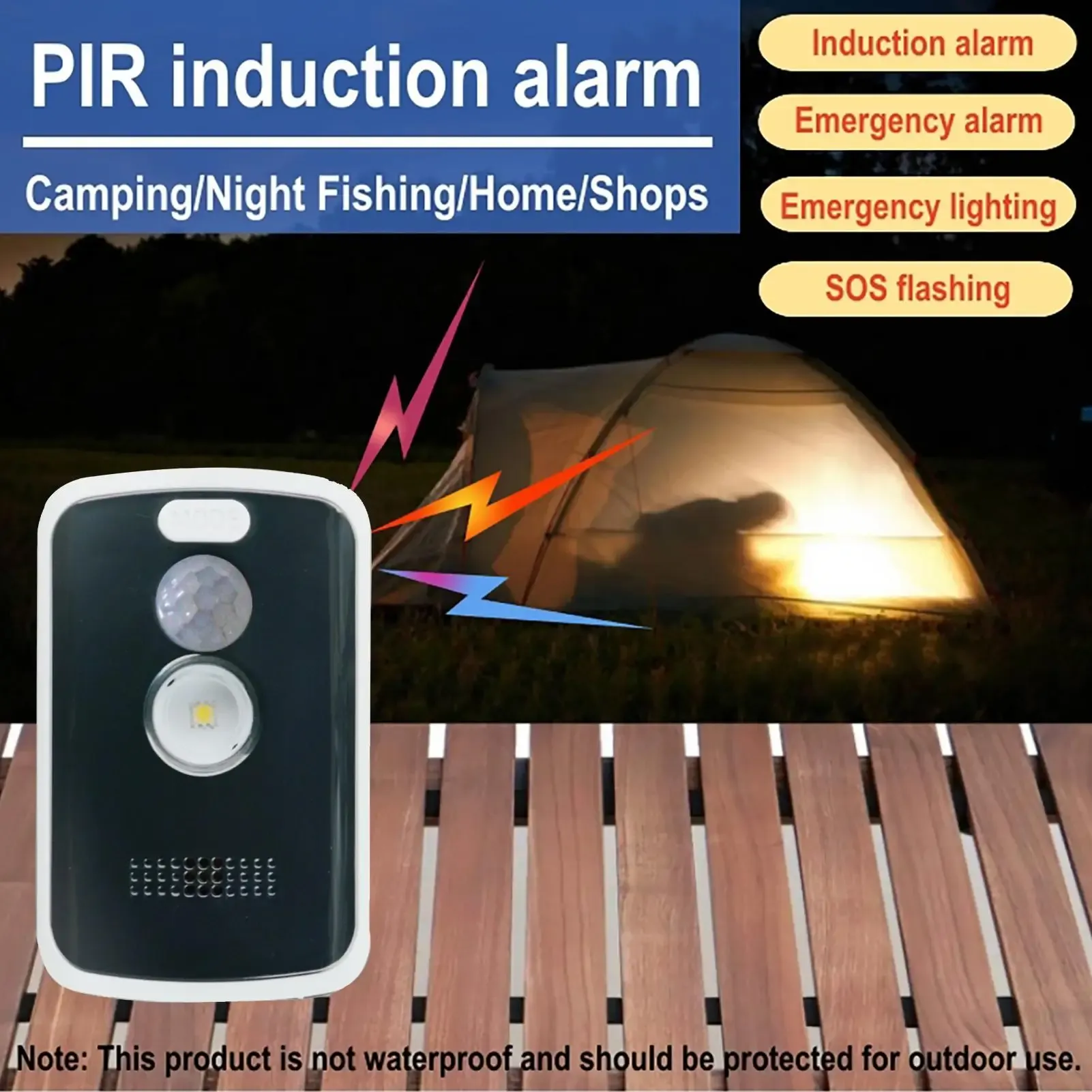 Alarme de sécurité périmétrique 125 dB, 3 modes, détecteur de mouvement, alerte antivol portable pour camping en plein air 2
