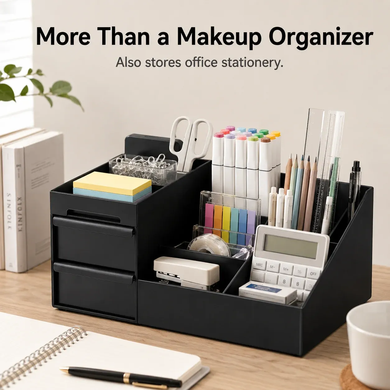 Organisateur de maquillage de bureau à tiroirs, boîte de rangement cosmétique noire en PP avec porte-rouge à lèvres 3