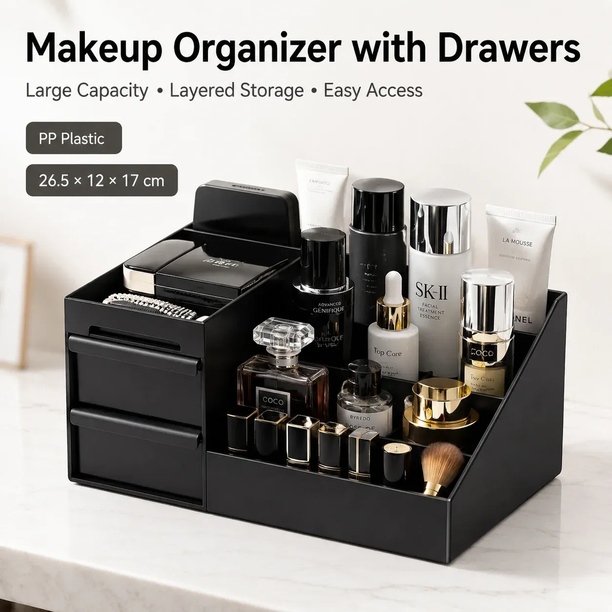 Organisateur de maquillage noir vue d'ensemble