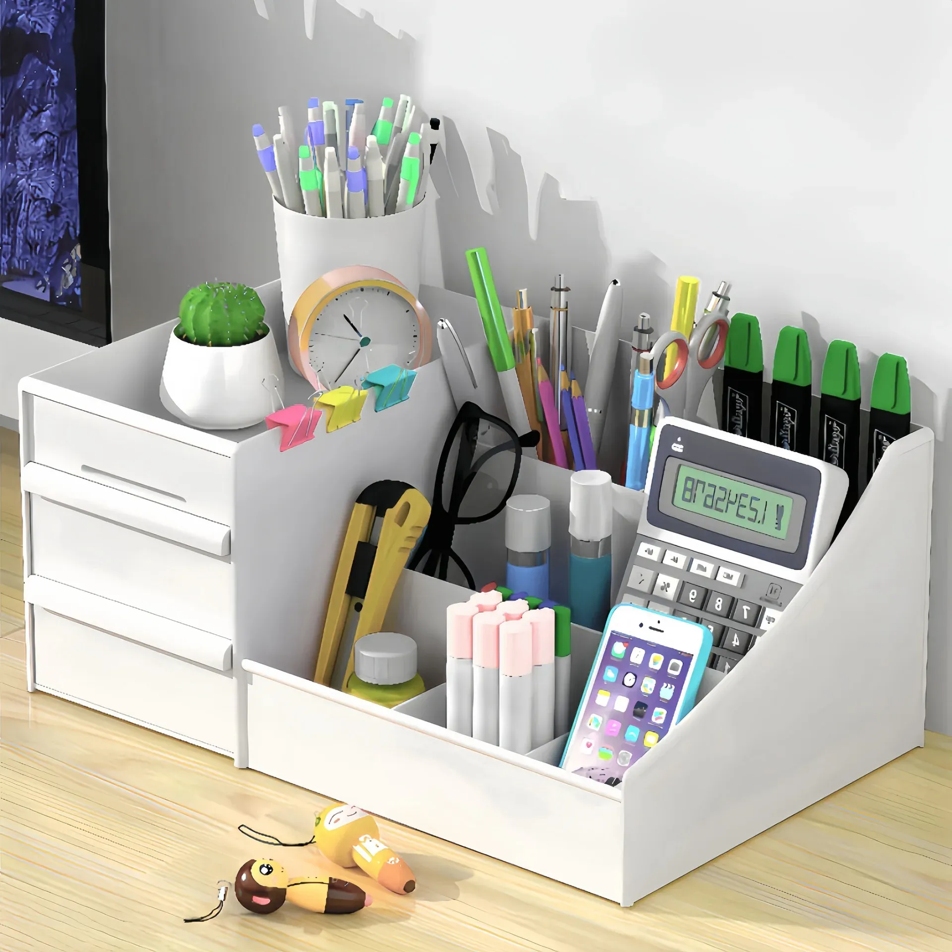 Organisateur de maquillage de bureau à tiroirs, boîte de rangement cosmétique noire en PP avec porte-rouge à lèvres 7