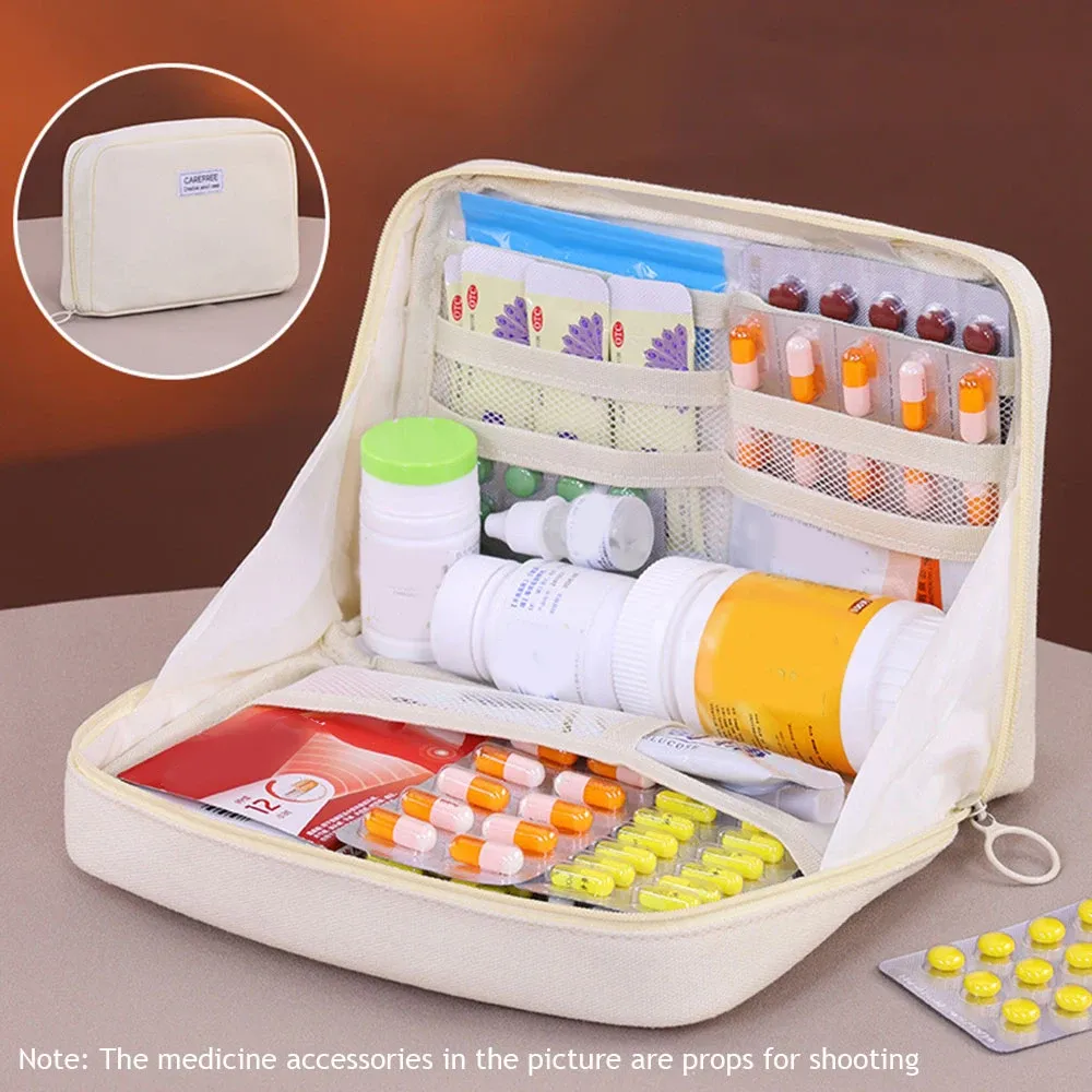 Sac de voyage portable et pliable pour médicaments, grande capacité, kit d'urgence médical, organisateur et pochette de rangement pour pilules à domicile et en plein air 7