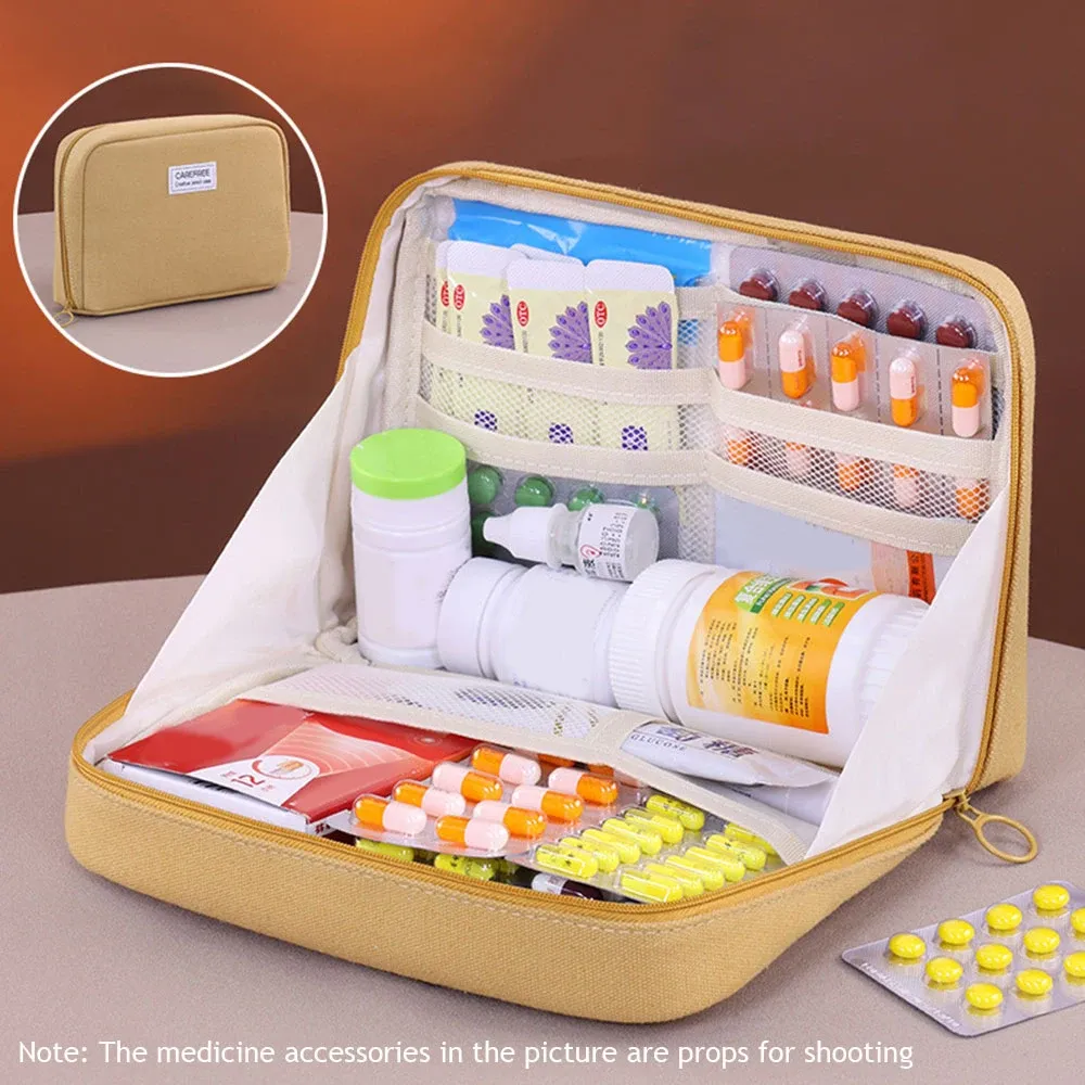 Sac de voyage portable et pliable pour médicaments, grande capacité, kit d'urgence médical, organisateur et pochette de rangement pour pilules à domicile et en plein air 9