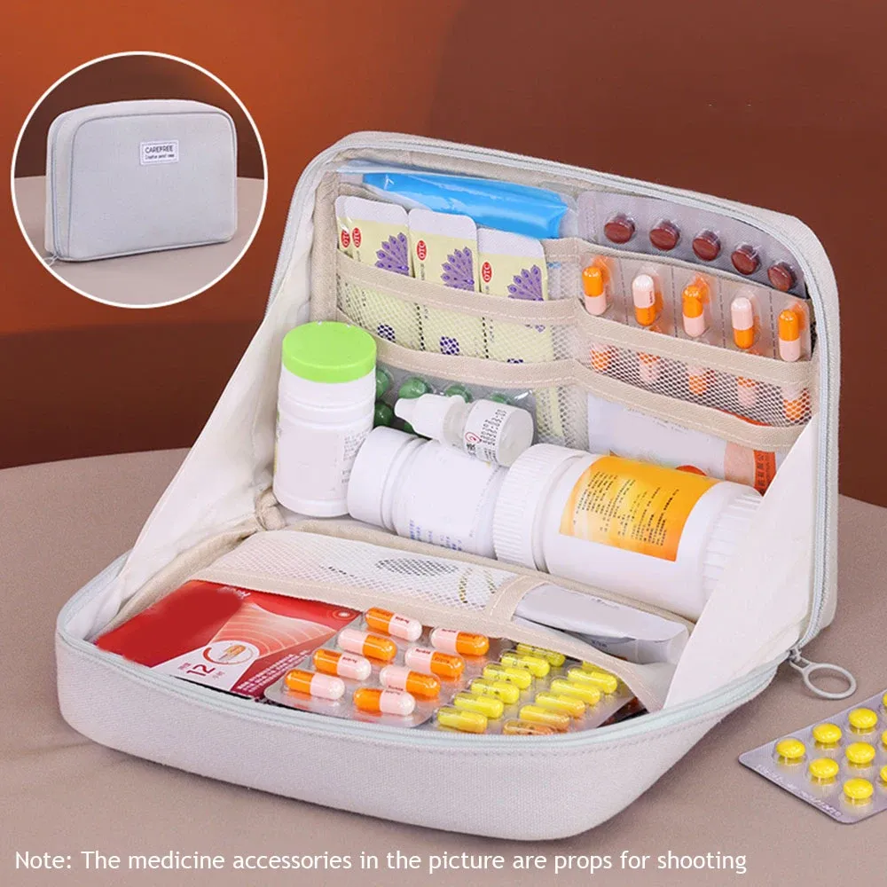 Sac de voyage portable et pliable pour médicaments, grande capacité, kit d'urgence médical, organisateur et pochette de rangement pour pilules à domicile et en plein air 8