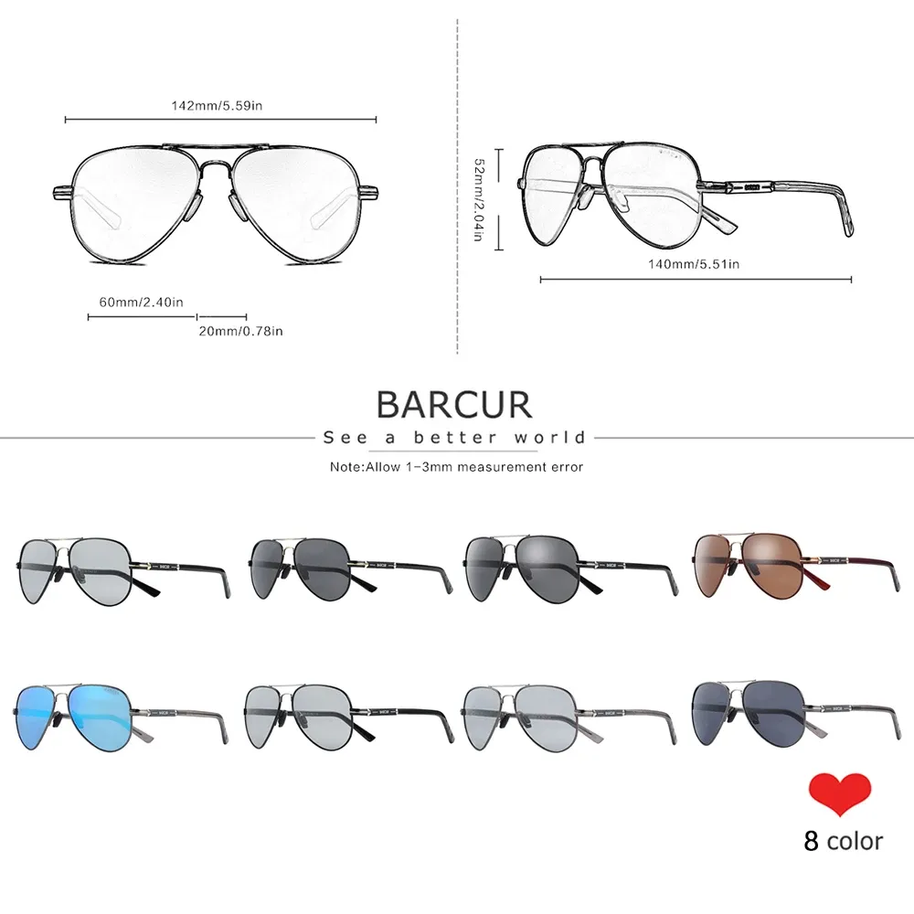 Lunettes de soleil polarisées pour hommes BARCUR, modèle pilote 3
