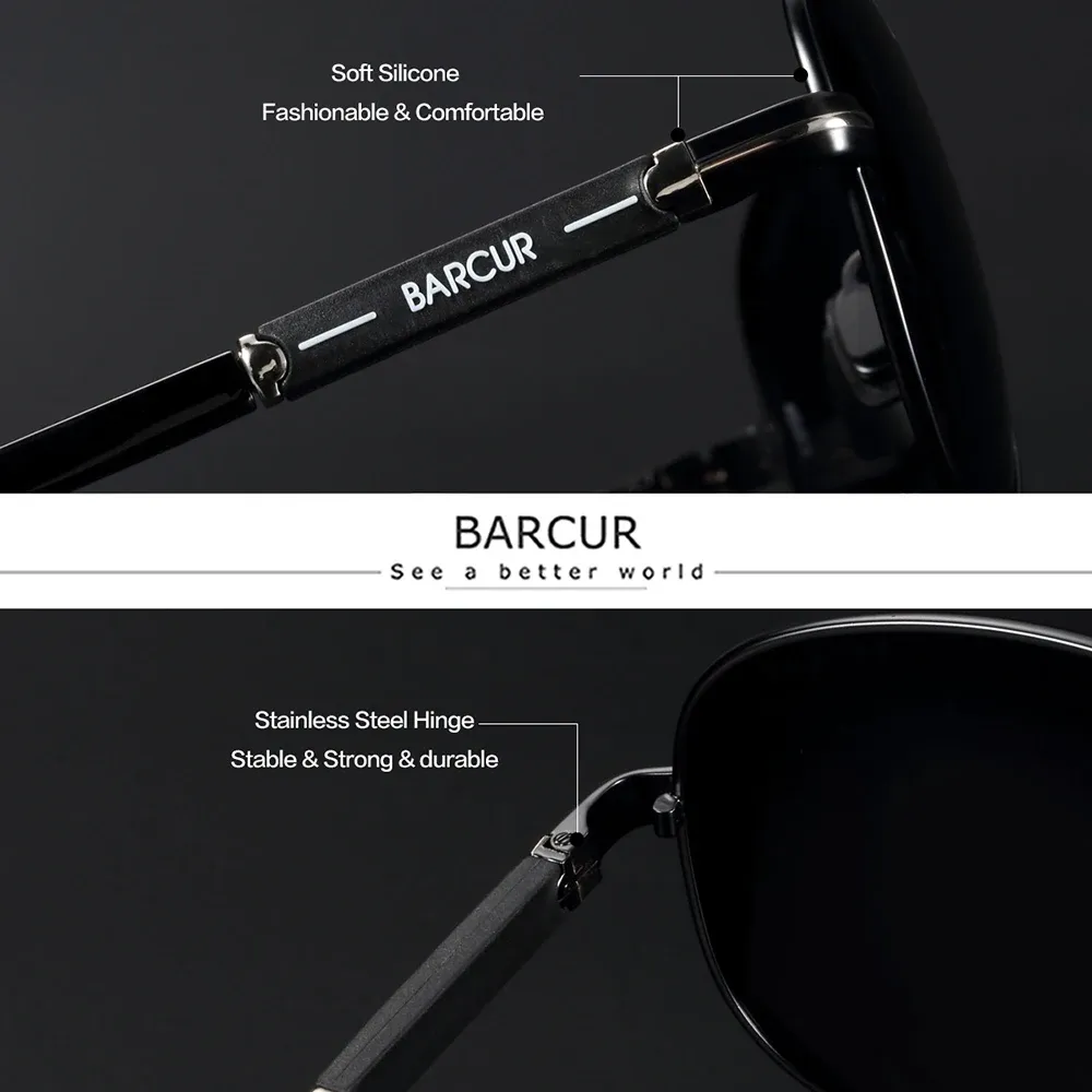 Lunettes de soleil polarisées pour hommes BARCUR, modèle pilote 2