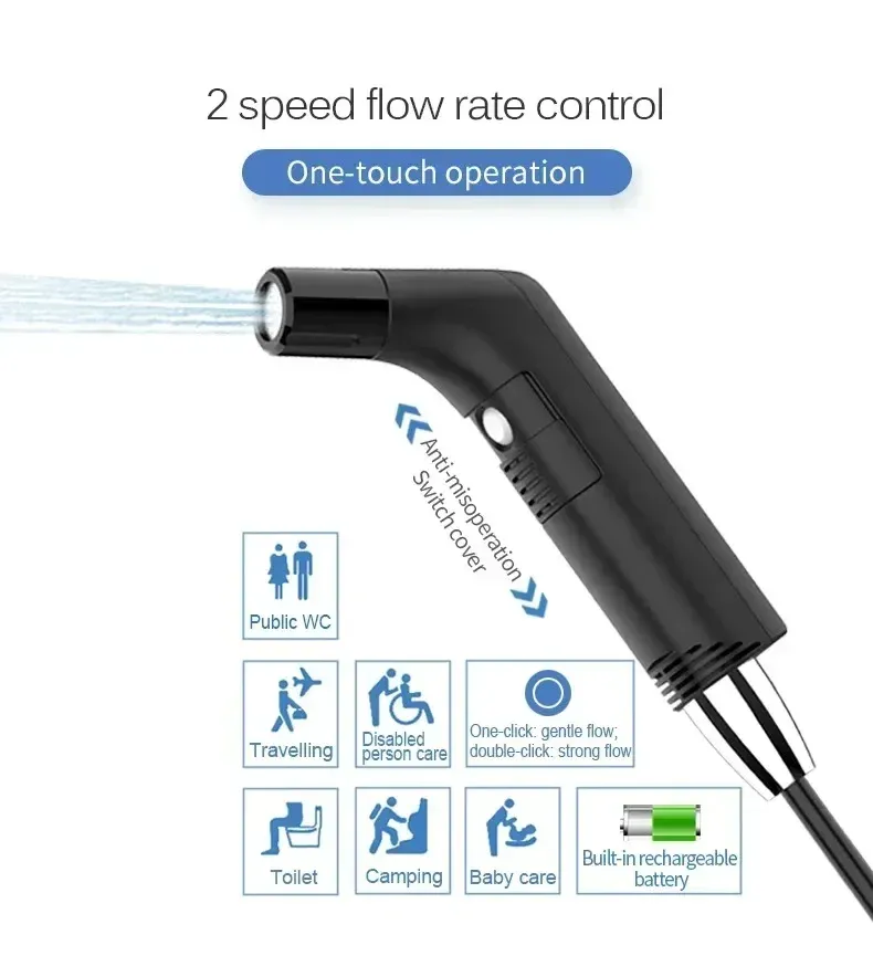 Pulvérisateur de bidet électrique portable à main, à 2 niveaux de pression, rechargeable, pour l'hygiène intime en voyage 5