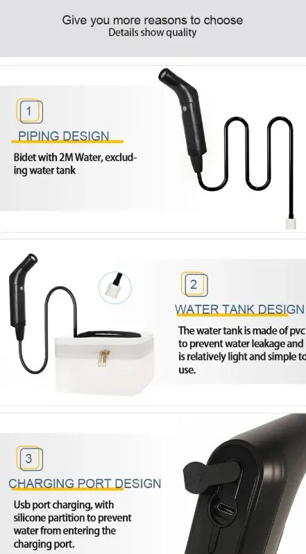 Pulvérisateur de bidet électrique portable, finition soignée