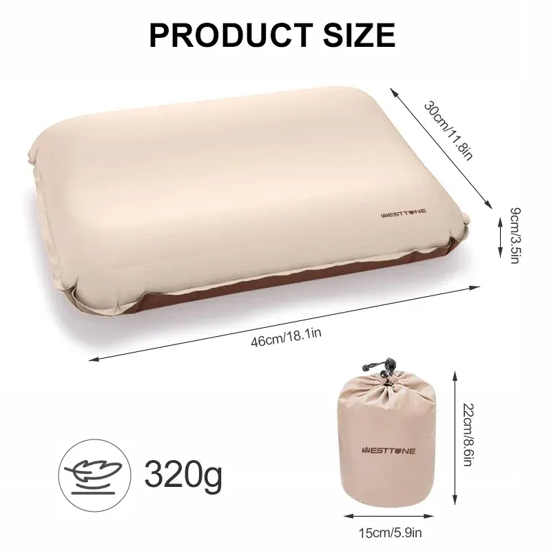 Oreiller de camping gonflable autonome Westtune, ultraléger, en mousse 3D compacte, oreiller de cou de voyage pour l'extérieur 4