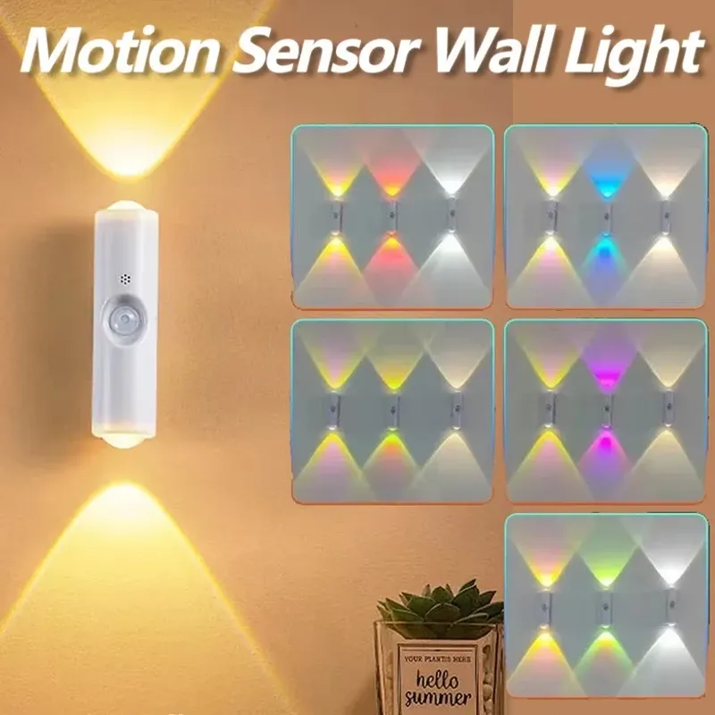 Veilleuse LED à double tête avec capteur de mouvement, applique murale magnétique rechargeable RGB, éclairage d'ambiance pour armoire, couloir et escalier