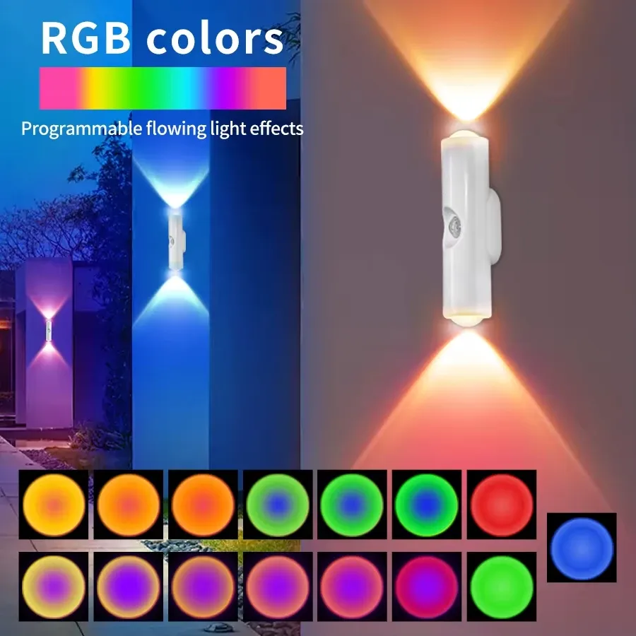 Veilleuse LED à double tête avec capteur de mouvement, applique murale magnétique rechargeable RGB, éclairage d'ambiance pour armoire, couloir et escalier 3