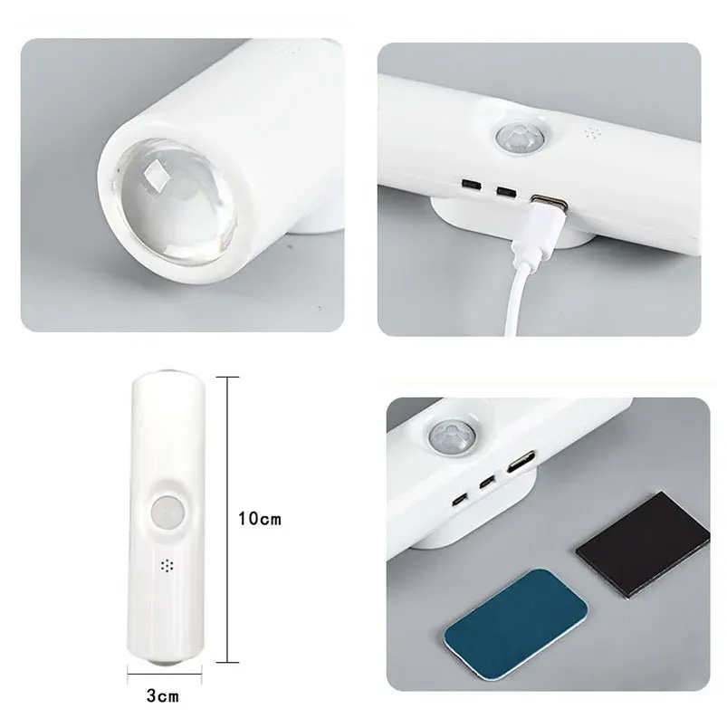 Veilleuse LED à double tête avec capteur de mouvement, applique murale magnétique rechargeable RGB, éclairage d'ambiance pour armoire, couloir et escalier 6