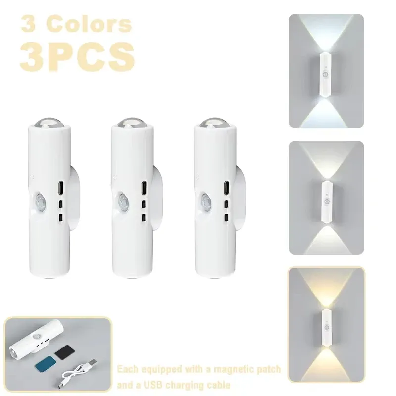 Veilleuse LED à double tête avec capteur de mouvement, applique murale magnétique rechargeable RGB, éclairage d'ambiance pour armoire, couloir et escalier 14