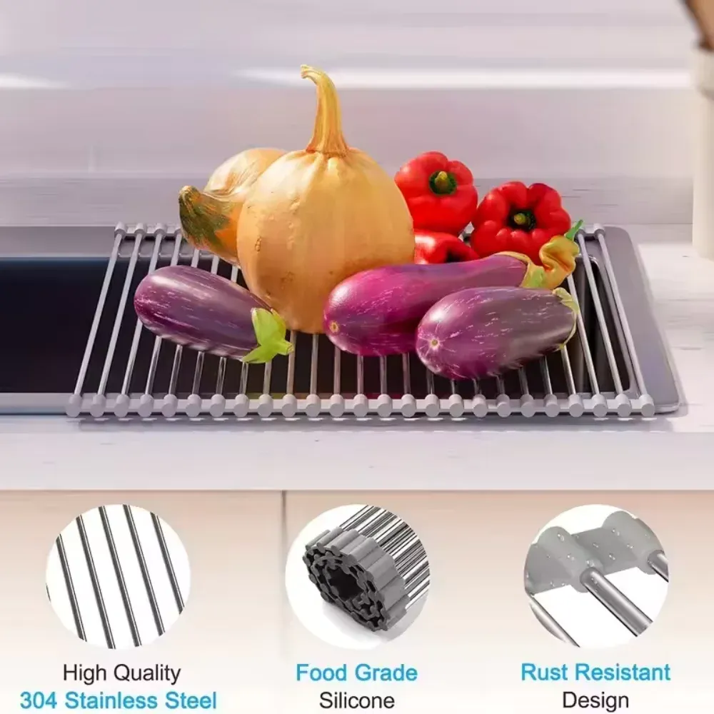 Égouttoir à vaisselle pliable en acier inoxydable