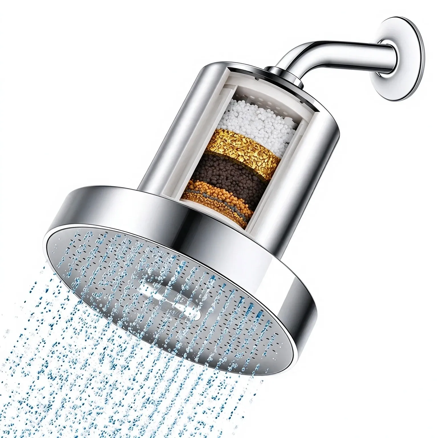 Pommeau de Douche Filtrant Haute Pression pour Eau Dure, 15 cm, Filtre à Charbon Actif 15 Étapes, Élimine le Chlore et les Métaux Lourds 1