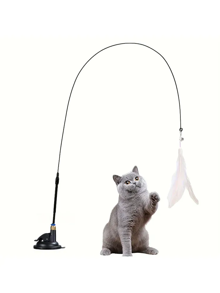 Jouet teaser interactif pour chat avec cloche et baguette en plumes