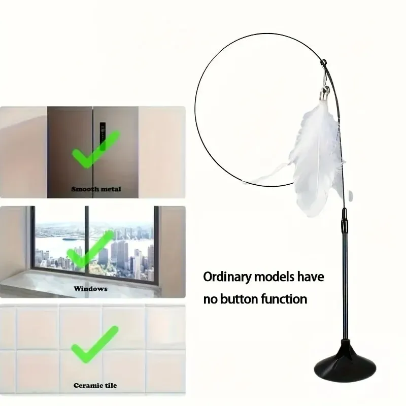 Jouet interactif pour chat à plumes avec clochette sur longue perche à ventouse 8