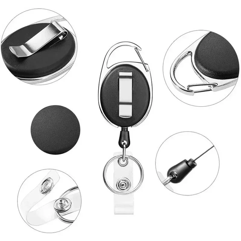 Porte-badge rétractable avec pince et porte-clés pour carte d'identité et étiquette de nom 5
