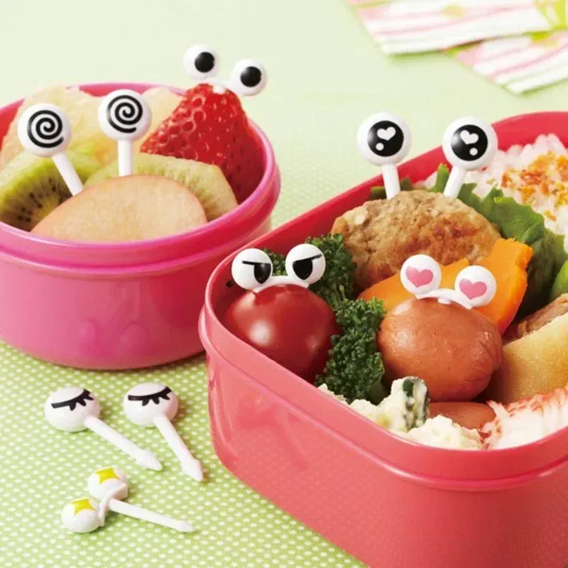 Lot de 10 mini fourchettes décoratives Kawaii aux yeux de dessin animé pour bento, fruits, buffet et sandwiches - Image 1