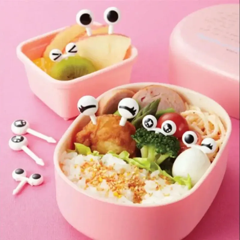Lot de 10 mini fourchettes décoratives Kawaii aux yeux de dessin animé pour bento, fruits, buffet et sandwiches 4