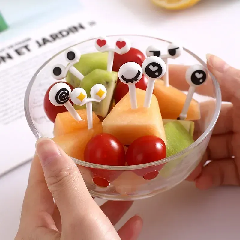 Lot de 10 mini fourchettes décoratives Kawaii aux yeux de dessin animé pour bento, fruits, buffet et sandwiches 5