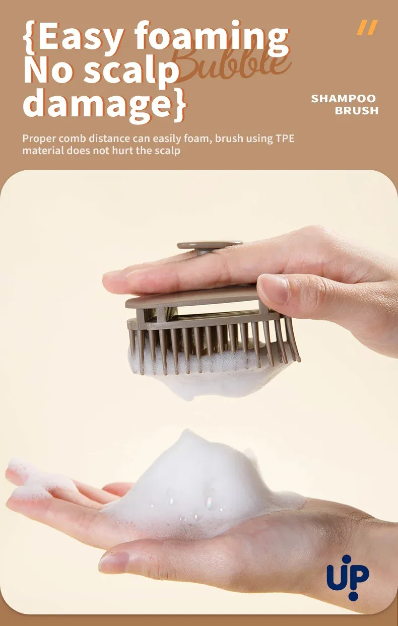 Brosse à shampooing en silicone, geste de massage