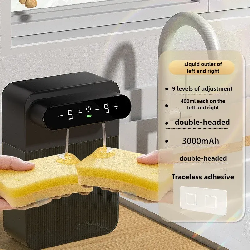 Distributeur de savon moussant automatique sans contact à double tête rechargeable par USB, montage mural, 2 x 400 ml 8