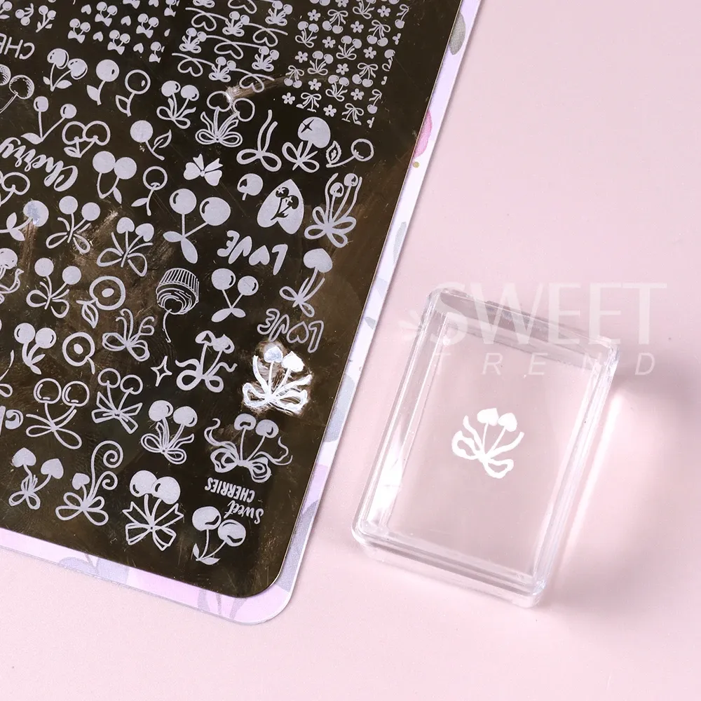 Kit de plaques d'estampage pour ongles carrés avec grattoir, pochoirs en silicone transparent pour manucure française 2