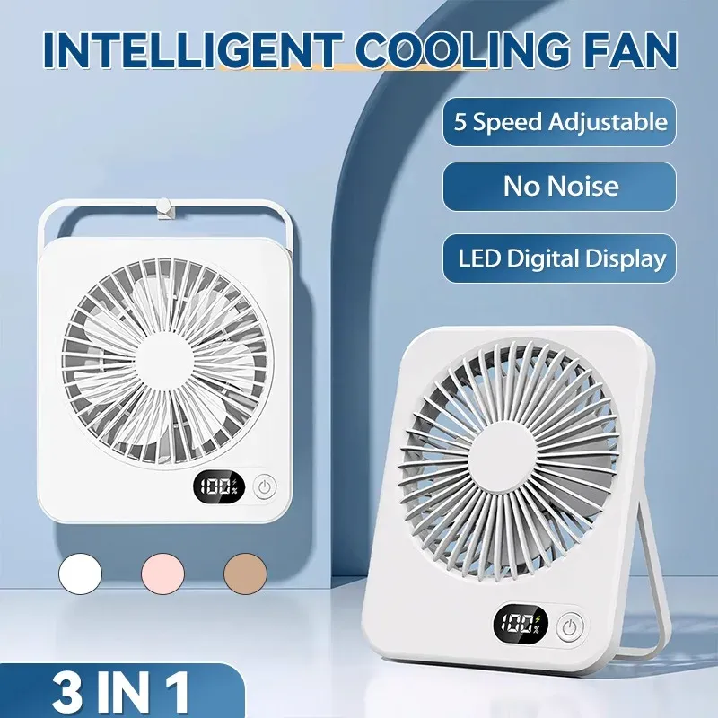 Mini ventilateur de bureau pliable USB avec batterie externe, ventilateur multifonction pour le sport et l'été 2