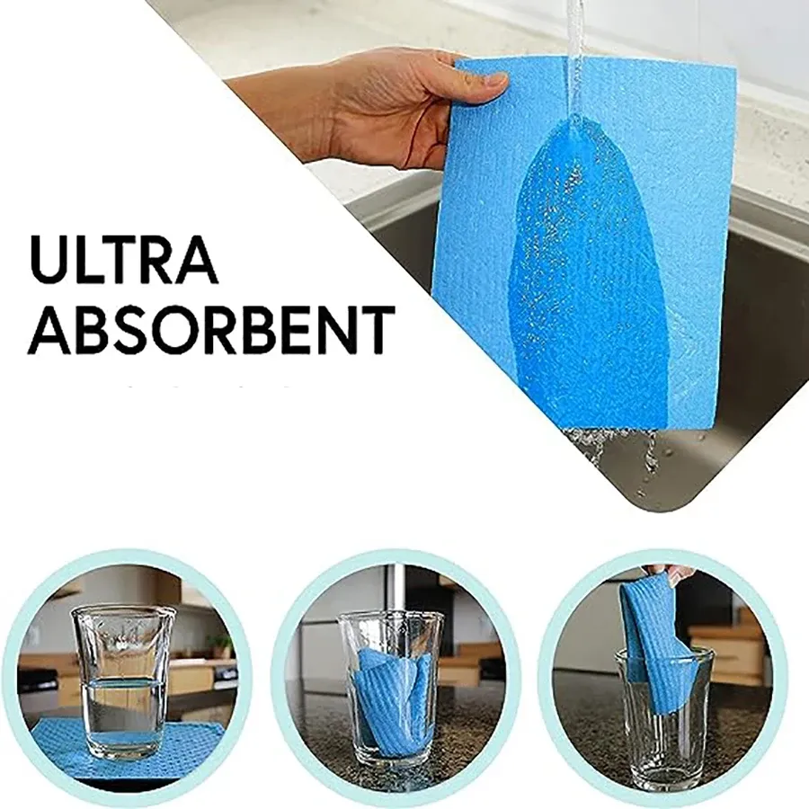 Torchons éponge en cellulose - Chiffons de nettoyage réutilisables sans odeur pour la cuisine - Lot de 10/20/30 - Assortiment 5