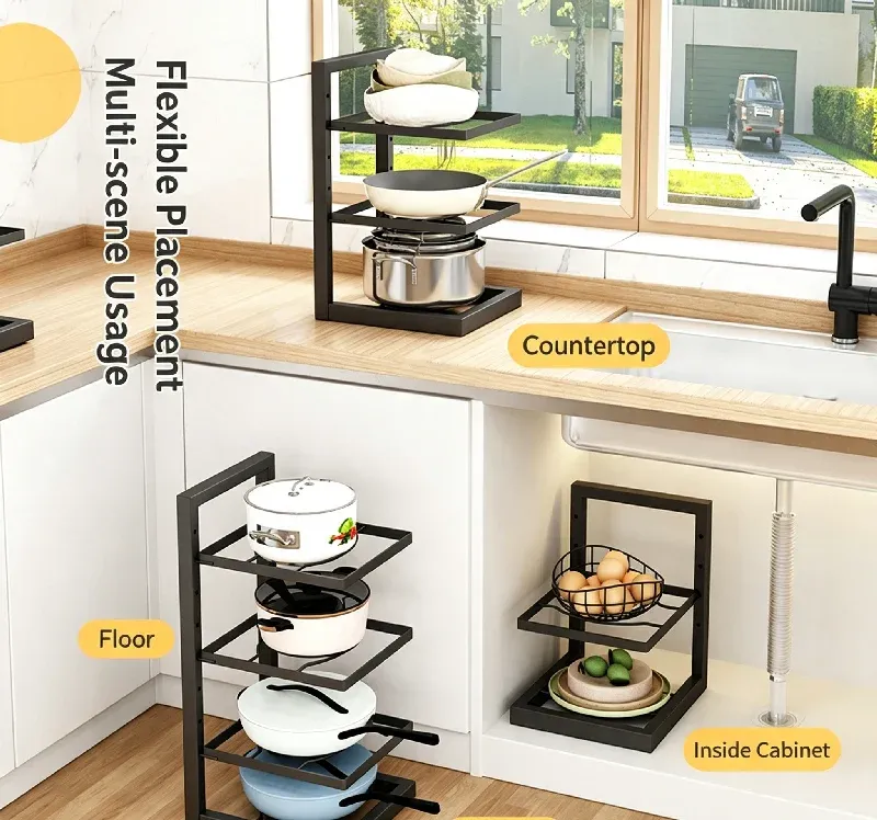 Organisateur réglable pour casseroles et poêles en acier au carbone, étagère multi-niveaux pour armoire de cuisine - Image 1