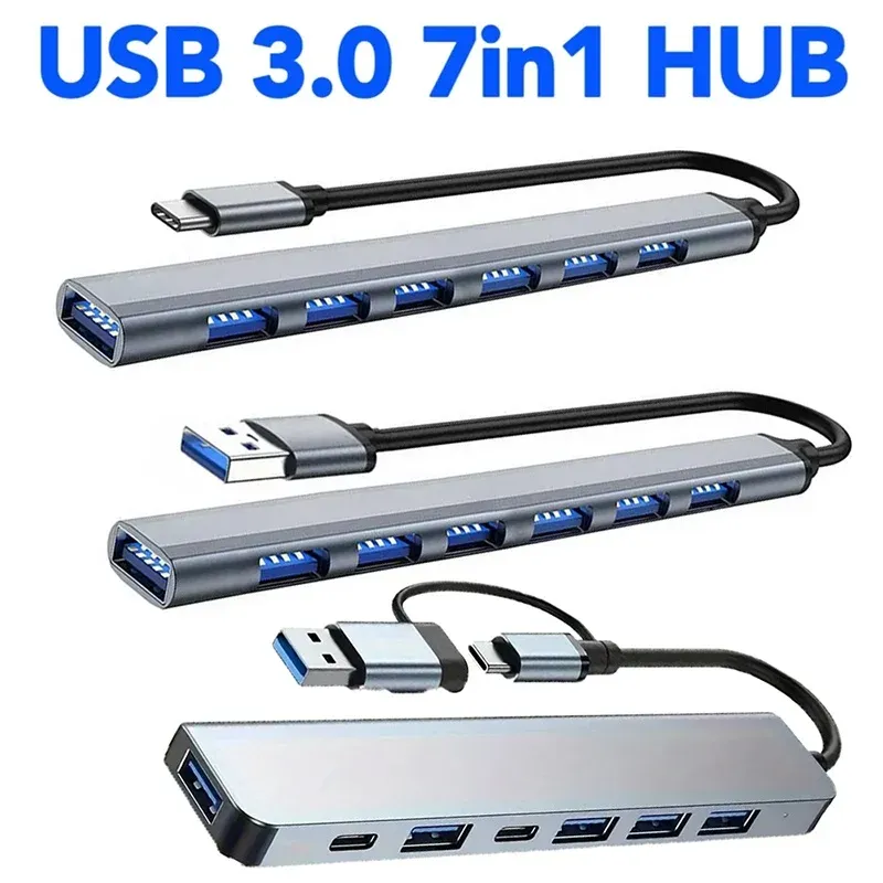Répartiteur USB 3.0 7 en 1 Type-C et USB-A, 7 ports USB 3.0, transfert de données haute vitesse 1