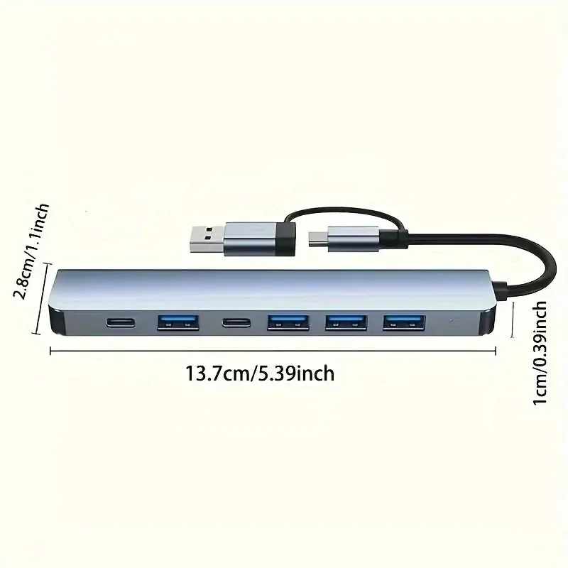 Répartiteur USB 3.0 7 en 1 Type-C et USB-A, 7 ports USB 3.0, transfert de données haute vitesse 2