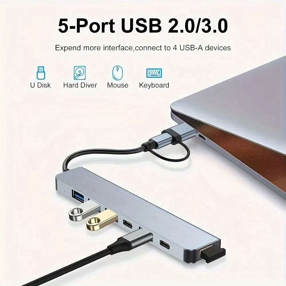 Répartiteur USB 3.0 7 en 1 Type-C et USB-A, 7 ports USB 3.0, transfert de données haute vitesse 4