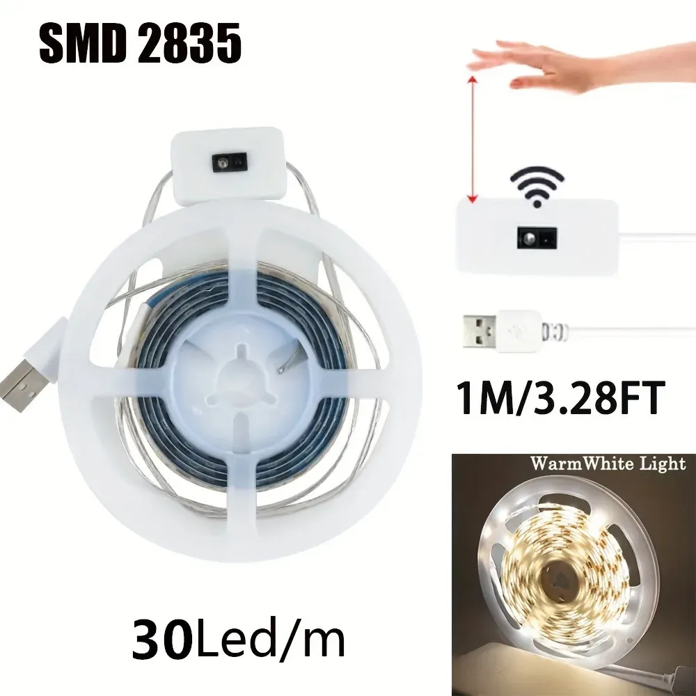 Bande lumineuse LED avec capteur de mouvement USB, 1 m, 5 V CC 8