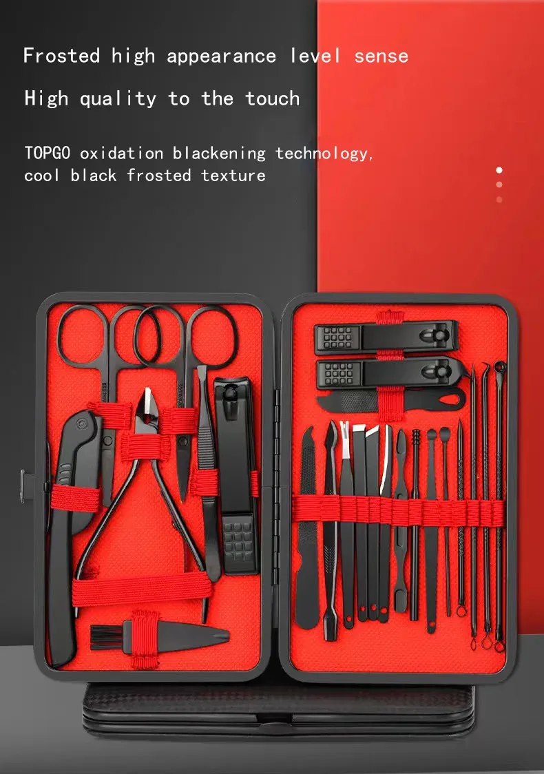 Ensemble d'outils de beauté noir et rouge pour manucure et pédicure