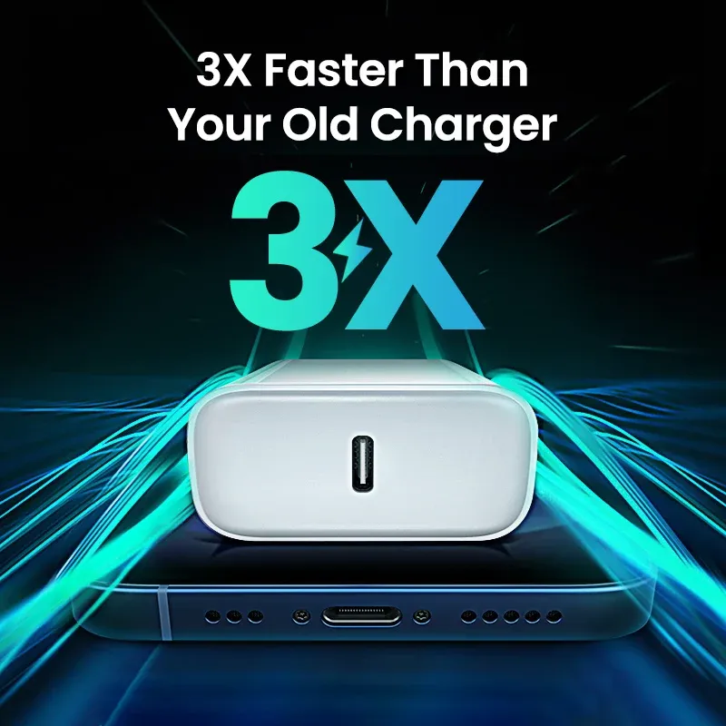 Chargeur rapide USB-C 35 W Power Delivery pour iPhone 16, 15, 14 Pro Max, Samsung, Xiaomi, Huawei et POCO 3