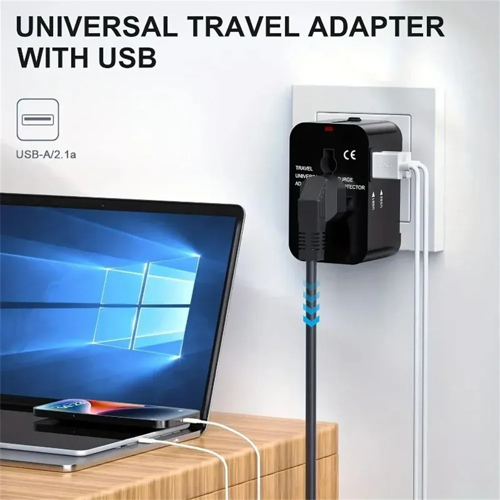 Adaptateur de voyage universel avec deux ports USB, prises EU, US, UK et AU 2