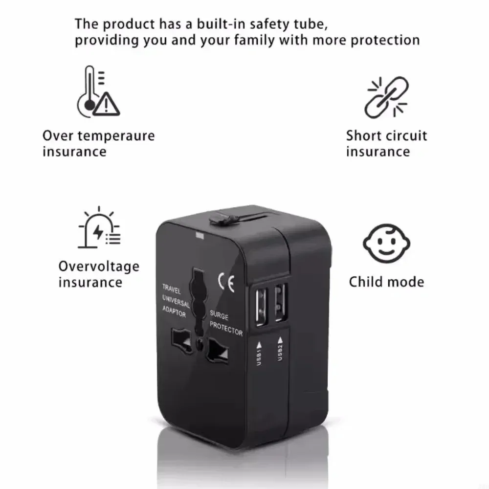 Adaptateur de voyage universel avec deux ports USB, prises EU, US, UK et AU 6