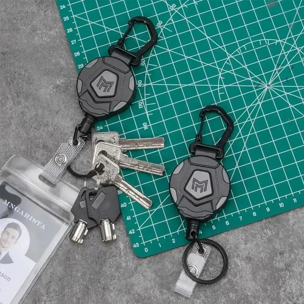 Porte-clés rétractable en acier, 31,5 pouces, avec porte-badge antivol et mousqueton à enrouleur 6