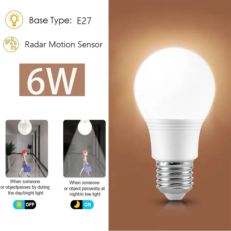 Ampoule LED à capteur de mouvement radar, fonctionnement du crépuscule à l'aube, pour extérieur, sous-sol, porche et cour, 1 pièce 9