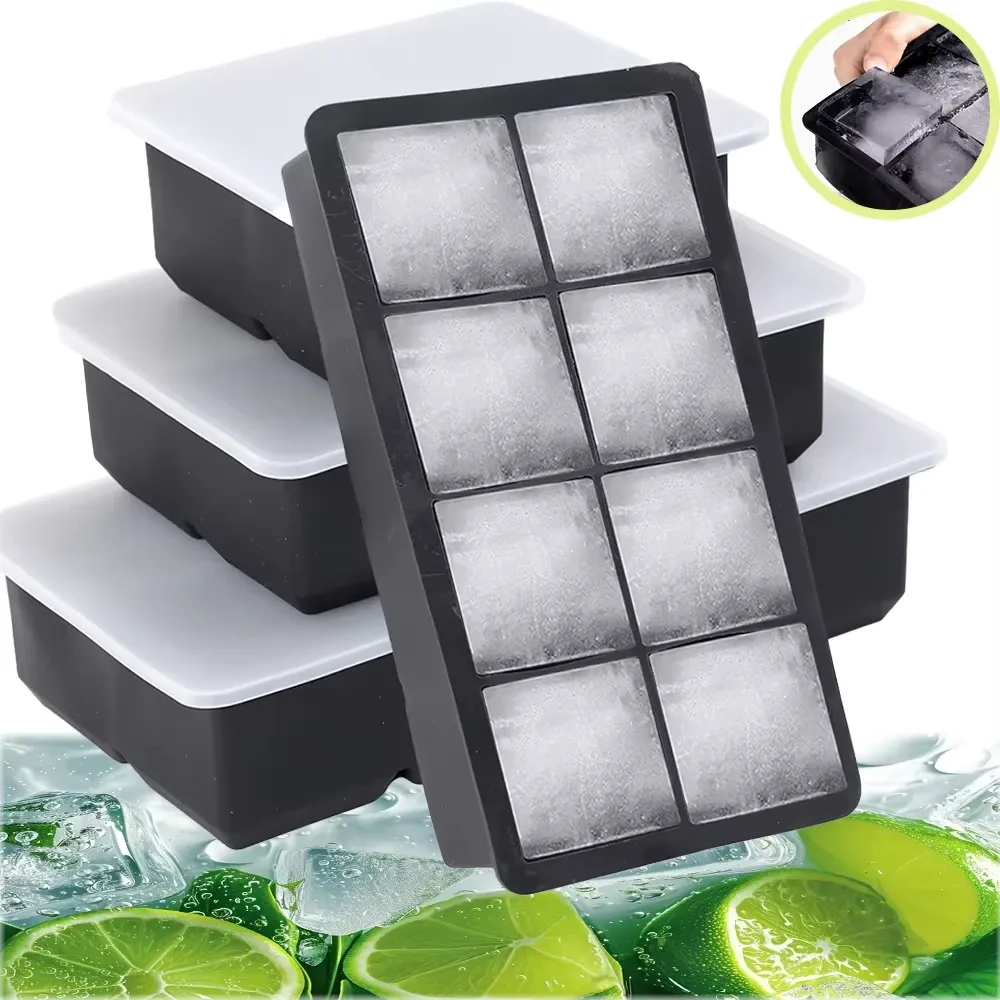 Bac à glaçons en silicone de qualité alimentaire, grand format, moule carré pour blocs de glace, 4, 6 ou 8 cavités, idéal pour bars et cocktails - Image 1