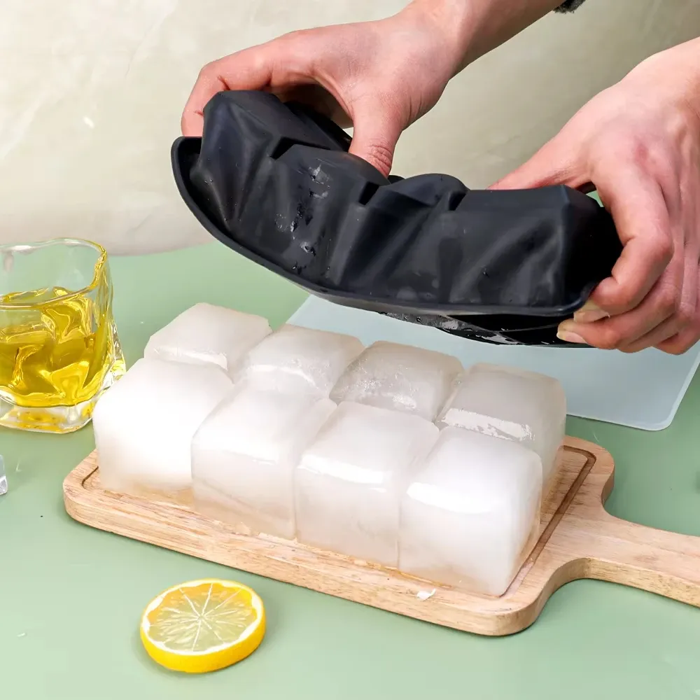Bac à glaçons en silicone de qualité alimentaire, grand format, moule carré pour blocs de glace, 4, 6 ou 8 cavités, idéal pour bars et cocktails 3